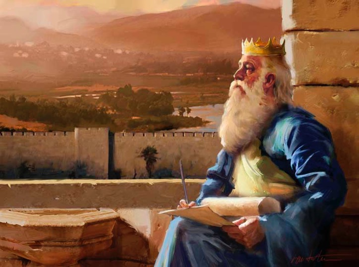 ancient person with writings looking out window
